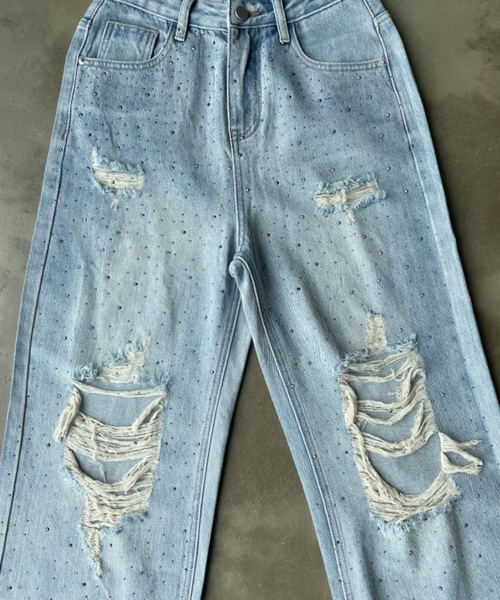 [SHAGGIE] повреждение обработка Denim брюки M голубой женский 