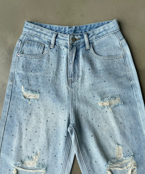 [SHAGGIE] повреждение обработка Denim брюки M голубой женский 