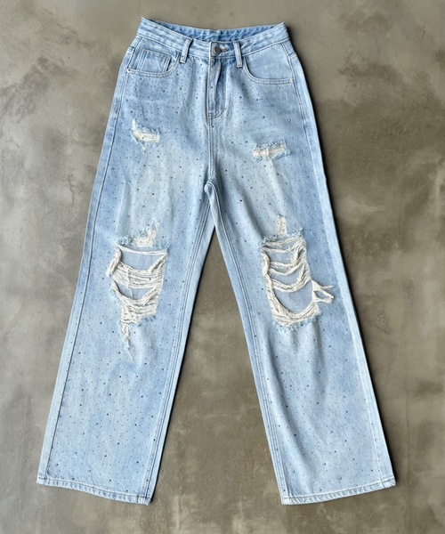 [SHAGGIE] повреждение обработка Denim брюки M голубой женский 