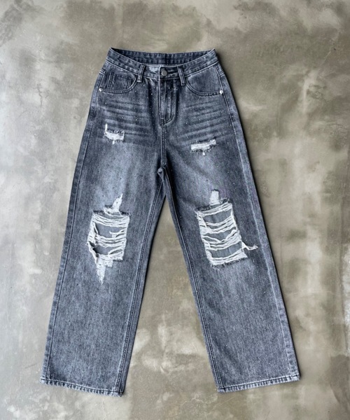 [SHAGGIE] повреждение обработка Denim брюки M голубой женский 