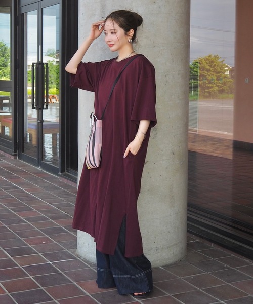 ワンピース cotton side slit tee op /コットン サイドスリット 半袖 T