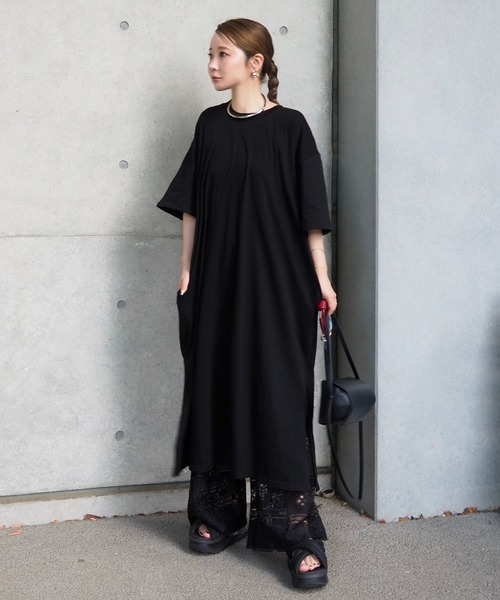 ワンピース cotton side slit tee op /コットン サイドスリット 半袖 T