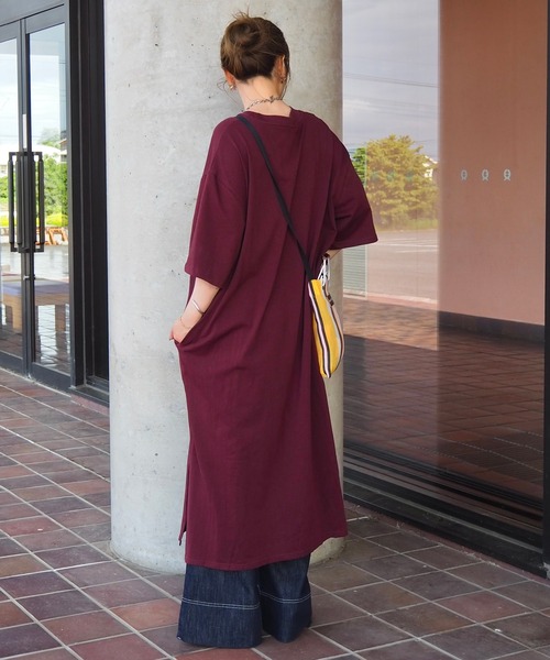 ワンピース 半袖 cotton side slit tee op /コットン サイドスリット T