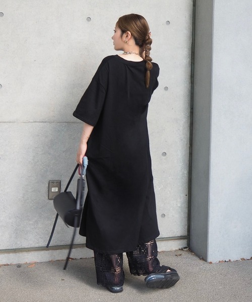 ワンピース 半袖 cotton side slit tee op /コットン サイドスリット T