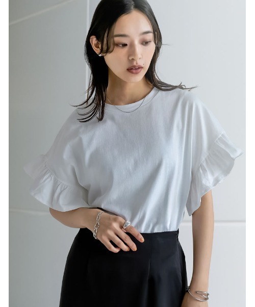 Re:EDIT tシャツ 綿天竺ショルダーフリルTシャツ レディース