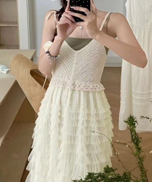 DAY CLOSET ワンピース レディース ニット×チュールティアード異