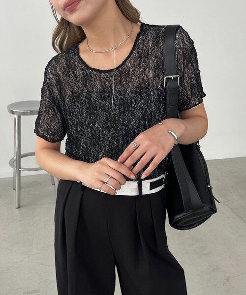 CAPRICIEUX LE'MAGE 【1枚で二役】 レースリバ半袖Tシャツ CAPRICIEUX LE'MAGE tシャツ 「1枚で二役」レースリバ半袖T