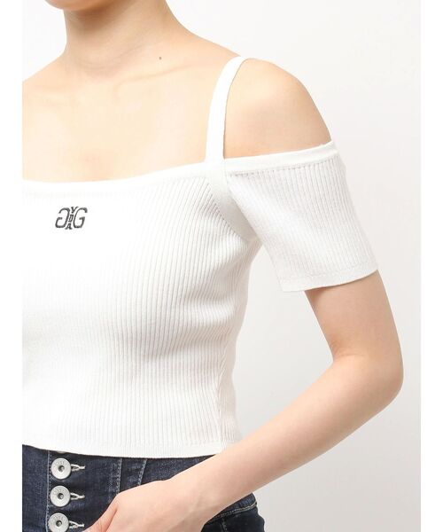 GYDA ジェイダ リブニット ホワイト 限定品 レディース 半袖 GYDA（ジェイダ） ニット セーター SymmetryGYDA オフショルストラップ
