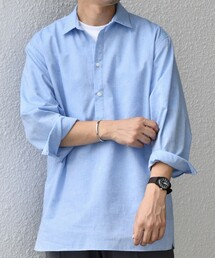 SHIPS any シャツ any: コットン/リネン 7分袖 スキッパー プル