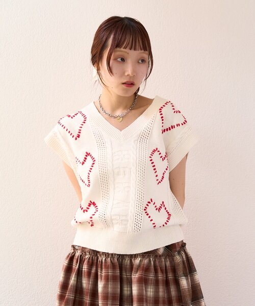 ベスト ジレ 「25AW」ハート刺繍ニットベスト レディース