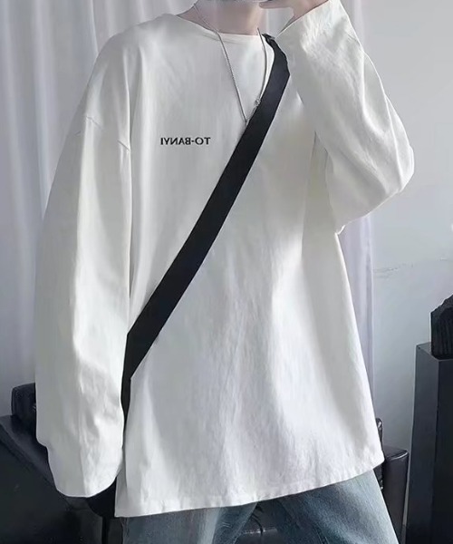 link lot tシャツ ビッグシルエット英字ワンポイント無地ロンT メンズ