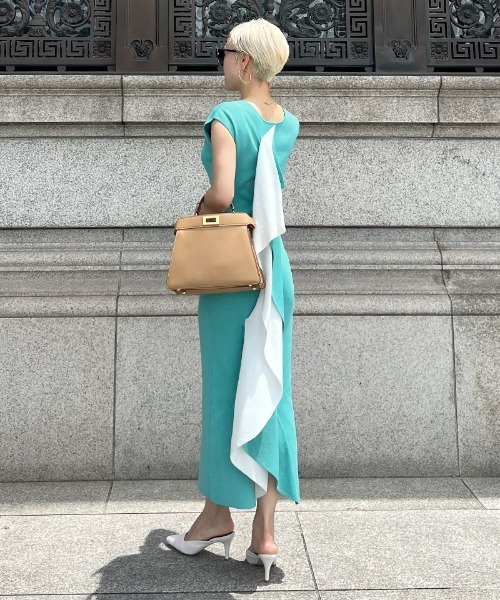 ターコイズ ノースリーブカットソーワンピース 