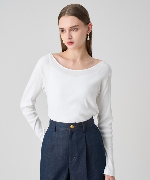 ANAYI（アナイ） tシャツ コットンテレコボートネックプルオーバー 