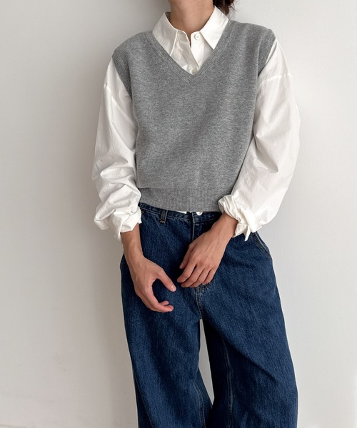 CANAL JEAN（キャナルジーン） ベスト ジレ SLEEK カシミヤ混Vニット