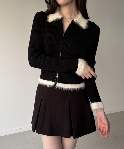 JUNOAH（ジュノア） ニット セーター バイカラーシャギーダブルジップ