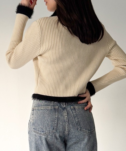 JUNOAH（ジュノア） ニット セーター バイカラーシャギーダブルジップ