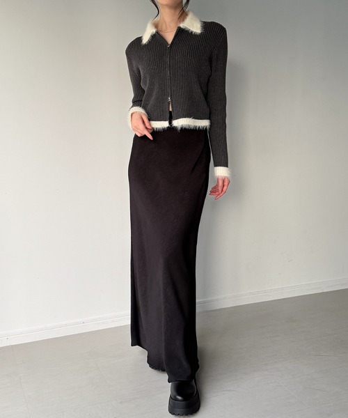 JUNOAH（ジュノア） ニット セーター バイカラーシャギーダブルジップ