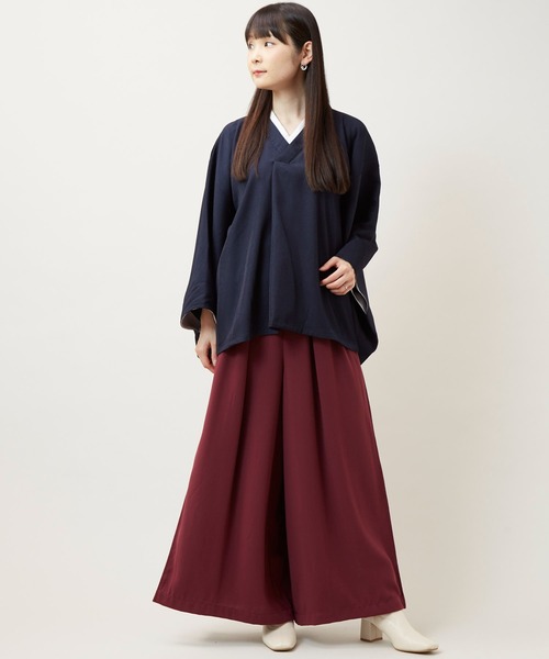 カヤ パンツ 「カヤ」花盛り八掛袴風ワイドパンツ レディース