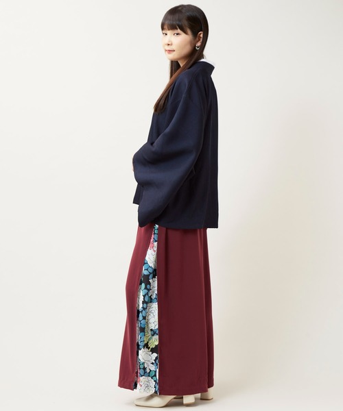 カヤ パンツ 「カヤ」花盛り八掛袴風ワイドパンツ レディース