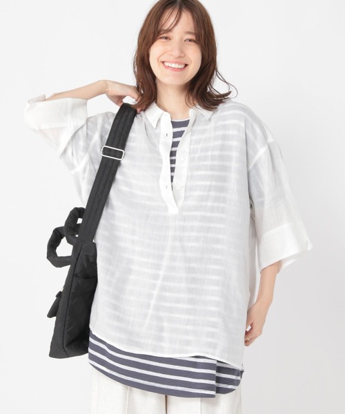 美品✨Cloth&Cross ラミー　オーバーサイズ　スキッパー　シャツ studio CLIP（スタディオクリップ） ブラウス シャツ 半袖 ラミー