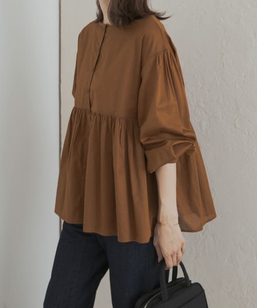 CITY シティ　2WAY レーヨンリネンギャザースリーブブラウス　美品 CITY（シティ）の「2WAYレーヨンリネンギャザースリーブブラウス
