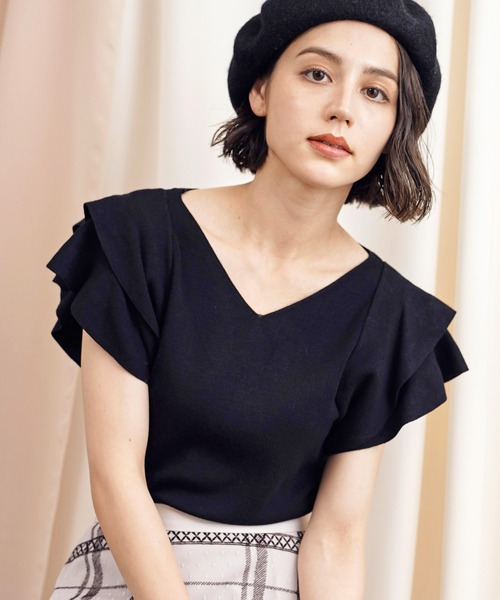 「NOELA」 Vネックニット フリー ボルドー レディース_画像2