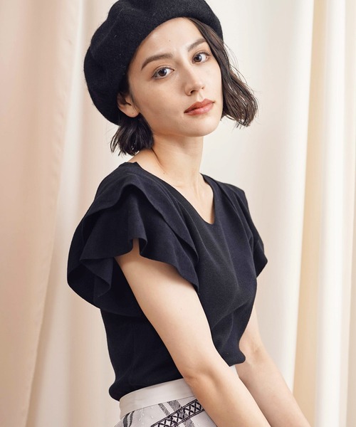 「NOELA」 Vネックニット フリー ボルドー レディース_画像3