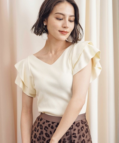 「NOELA」 Vネックニット フリー ボルドー レディース_画像7