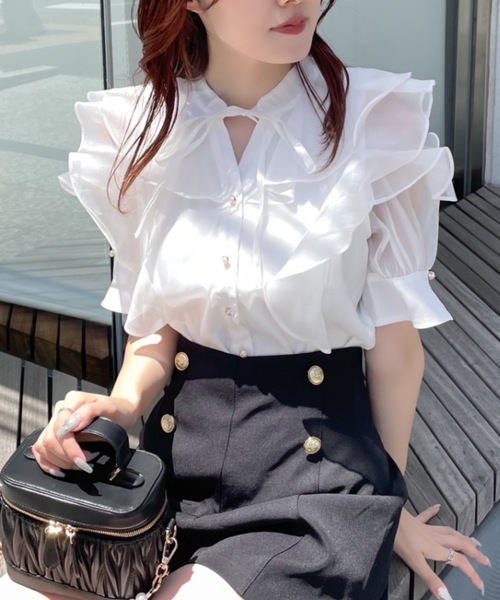 「abc une face」 半袖ブラウス FREE ホワイト レディース_画像6