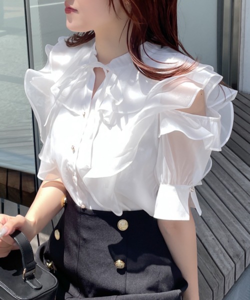 「abc une face」 半袖ブラウス FREE ホワイト レディース_画像7