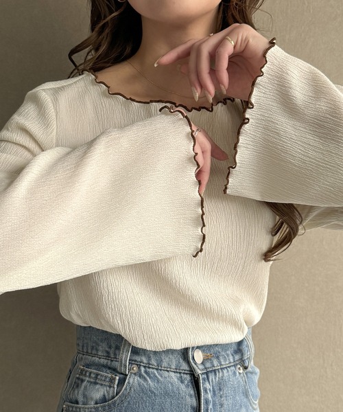 「JUNOAH」 長袖カットソー X-LARGE アイボリー レディース_画像2