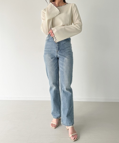 「JUNOAH」 長袖カットソー X-LARGE アイボリー レディース_画像4