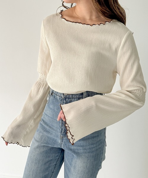 「JUNOAH」 長袖カットソー X-LARGE アイボリー レディース_画像5