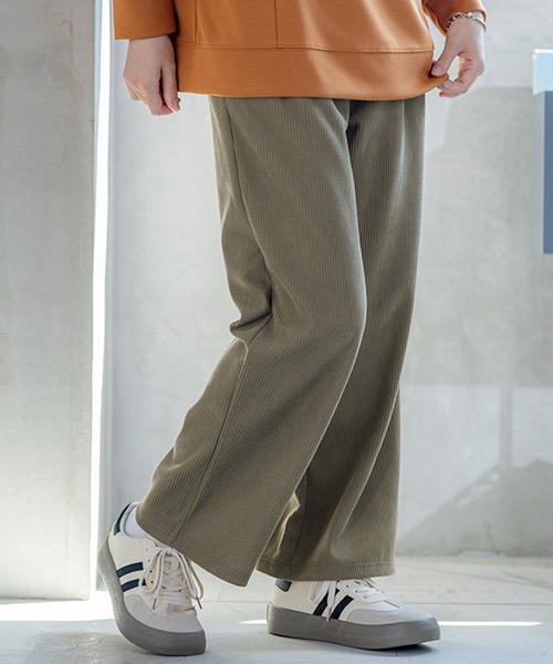 BELLUNA PLUS パンツ 裏ベロアコーデュロイワイドパンツ63丈