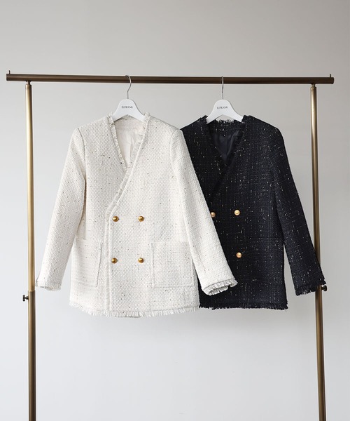 ELFRANK ノーカラージャケット FREE オフホワイト レディース