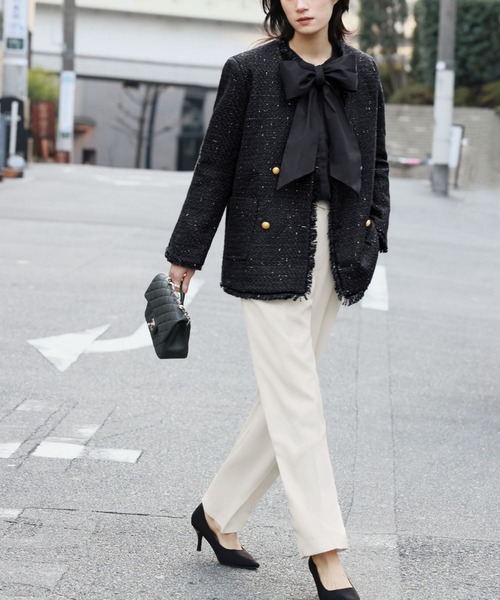 ELFRANK ノーカラージャケット FREE オフホワイト レディース