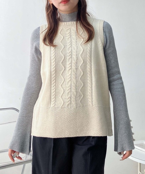 AS KNOW AS（アズノゥアズ） ベスト ジレケーブル編み切替えデザイン