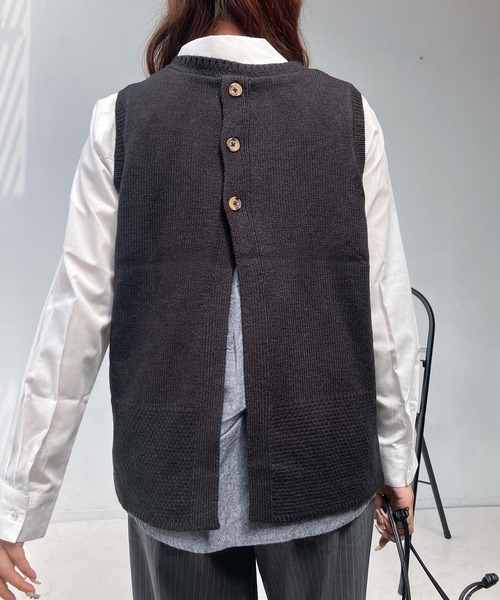 AS KNOW AS（アズノゥアズ） ベスト ジレケーブル編み切替えデザイン