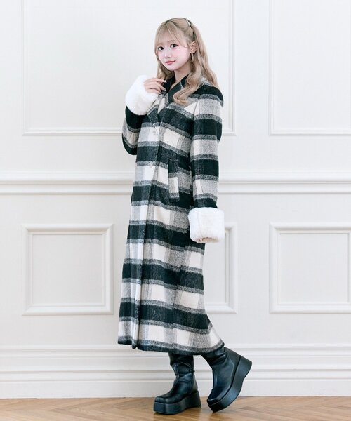 スリムウエストファー付きコート OLIVE des OLIVE ブラック スリムウエストファー付きコート OLIVE des OLIVE ブラック 楽天市場