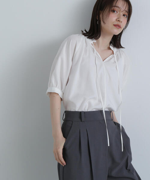 「N.(N. Natural Beauty Basic)」 半袖ブラウス MEDIUM ブルー レディース_画像3