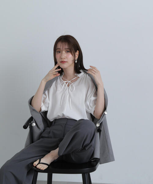 「N.(N. Natural Beauty Basic)」 半袖ブラウス MEDIUM ブルー レディース_画像4