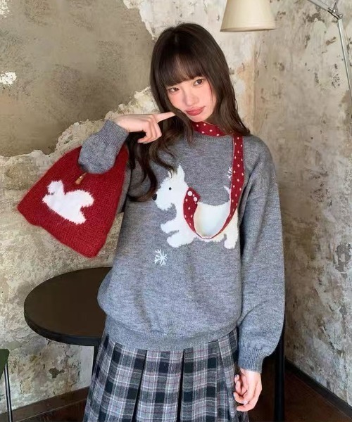 AsRiRe ニット セーター 25aw ドット柄マフラー/スコティッシュテリア