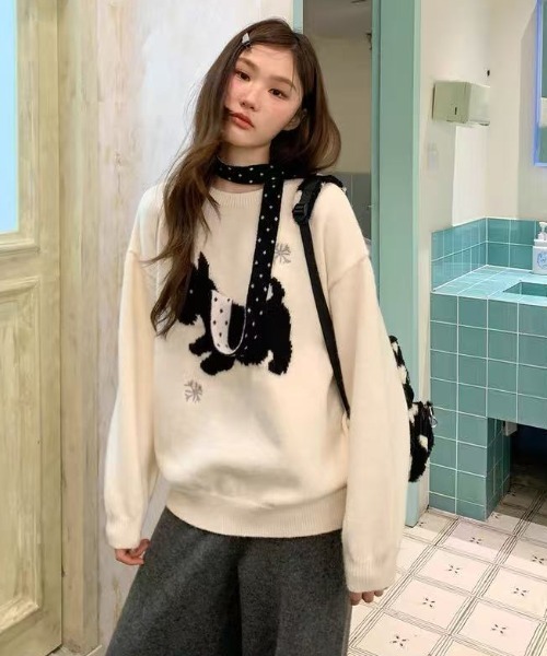 AsRiRe ニット セーター 25aw ドット柄マフラー/スコティッシュテリア