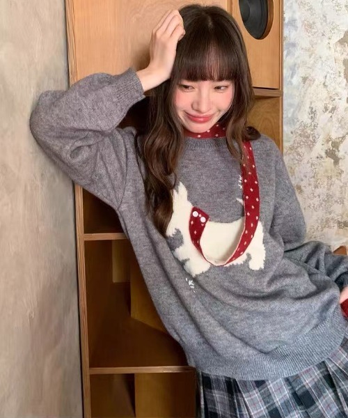 AsRiRe ニット セーター 25aw ドット柄マフラー/スコティッシュテリア