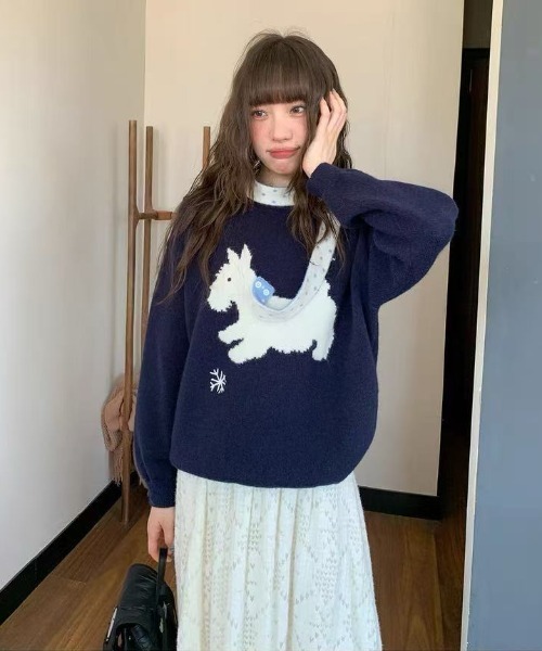 AsRiRe ニット セーター 25aw ドット柄マフラー/スコティッシュテリア