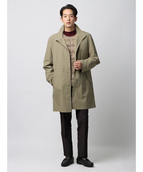 TAION タイオン スプリングコート　ステンカラーコート　ロングコート　カーキ TAION（タイオン） コート ジャケット スタンドカラーコート 撥水