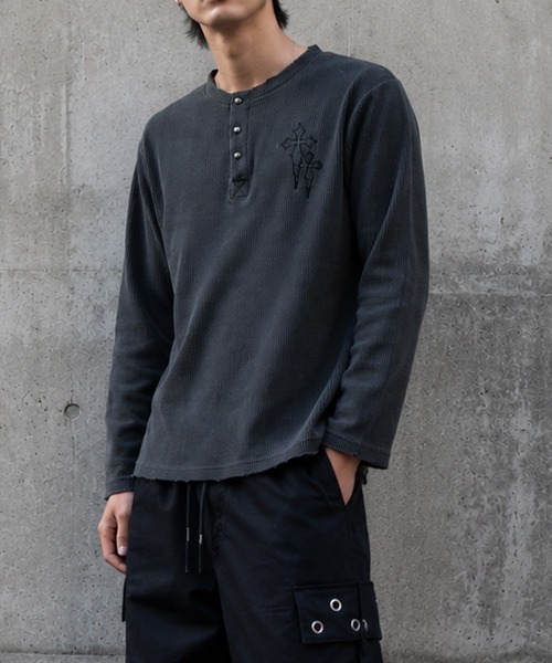NYLAUS（ナイラス） ヘンリーネック tシャツ 「NYS」ヴィンテージ