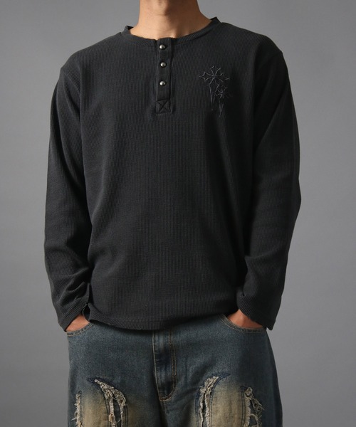 NYLAUS（ナイラス） ヘンリーネック tシャツ 「NYS」ヴィンテージ