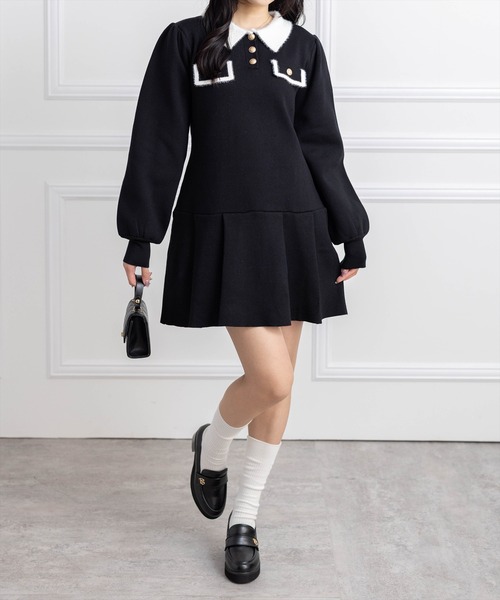 clear ワンピース バイカラーゴールドボタンニットワンピース「大人