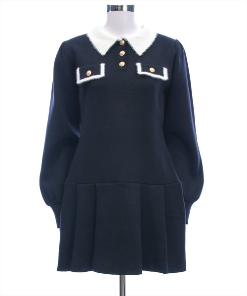 clear ワンピース バイカラーゴールドボタンニットワンピース「大人